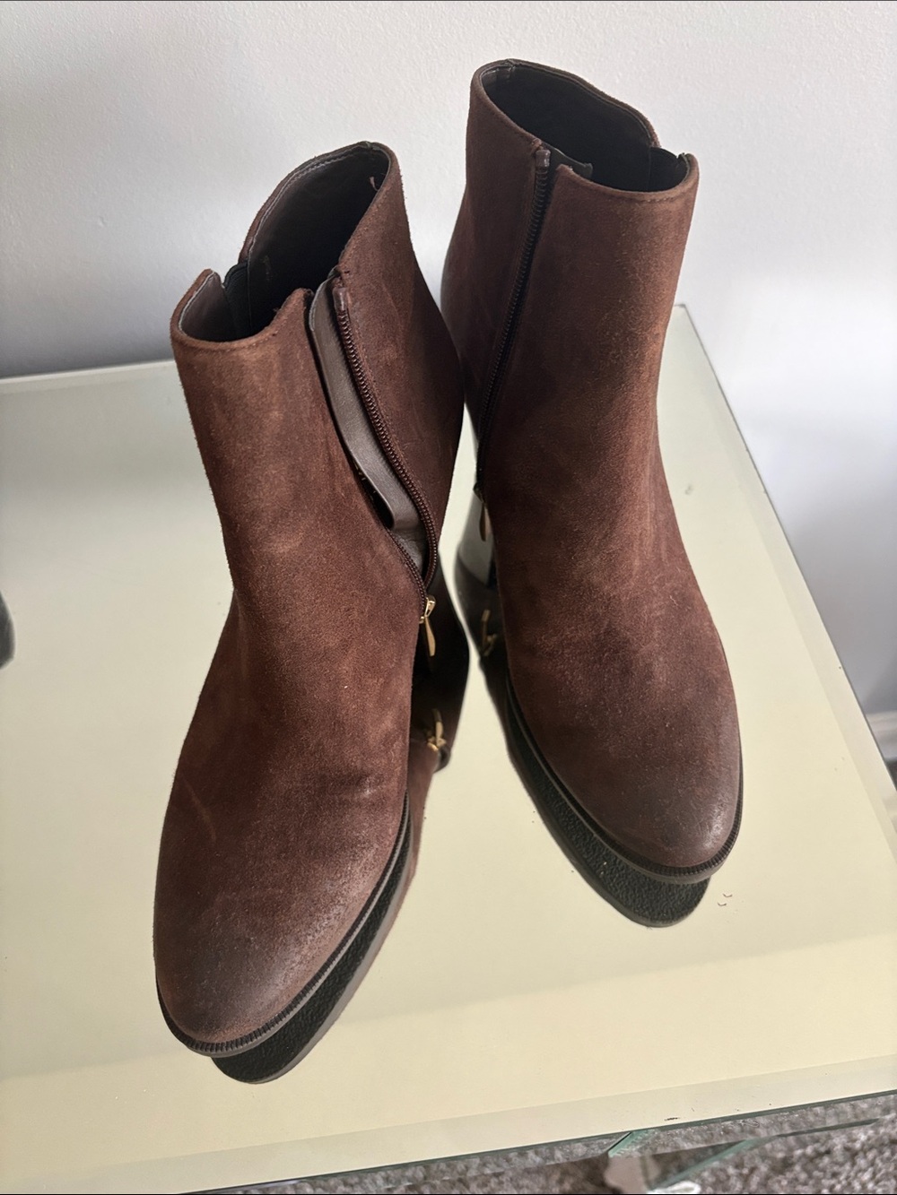 Franco Sarto Brown Suede Zip Ankle Booties